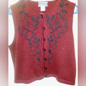 Pendleton Maroon Cardigan with Black Embroidery